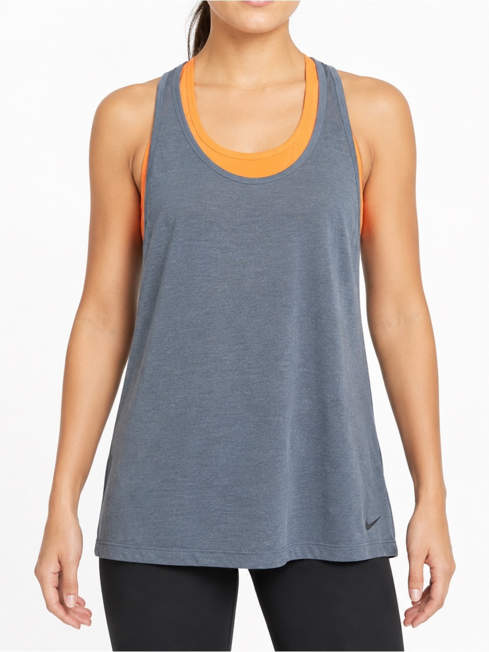 Nike Women’s Dri-FIT 2-in-1 Tank Built-In Sports Bra Gray Orange Small